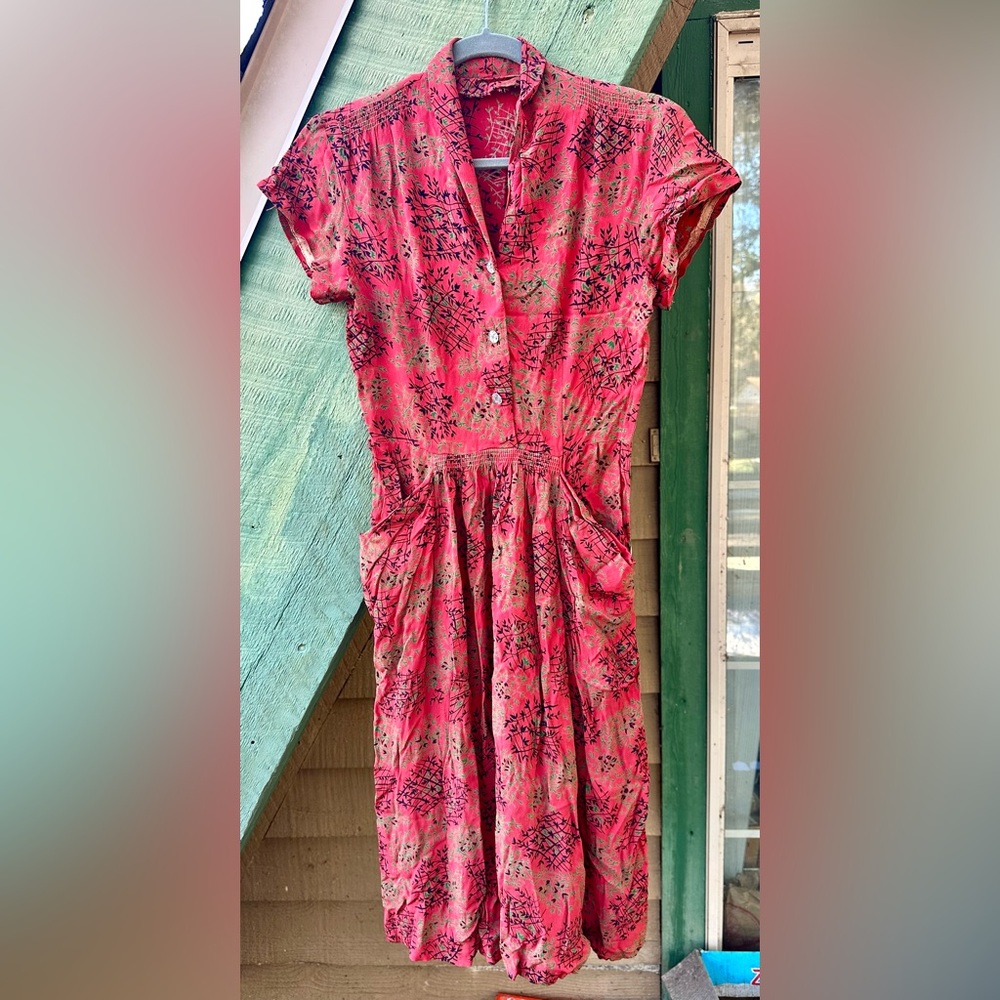 Amazing OOAK Red Crepe Vintage 1940s Dress with POCKETS